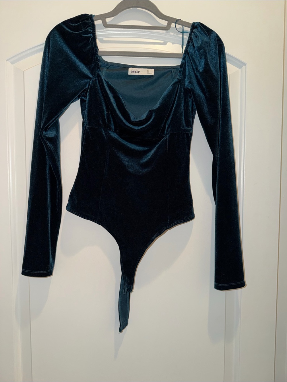 Elodie Teal Velvet V-Neck Long Sleeve Bodysuit